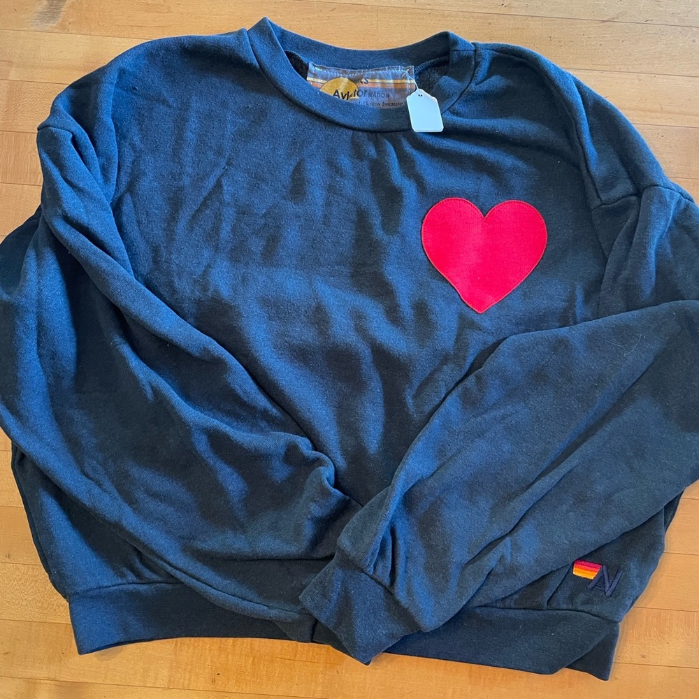 Aviator Nation Heart stitch relaxed crew sweatshirt - New - XS - charcoal